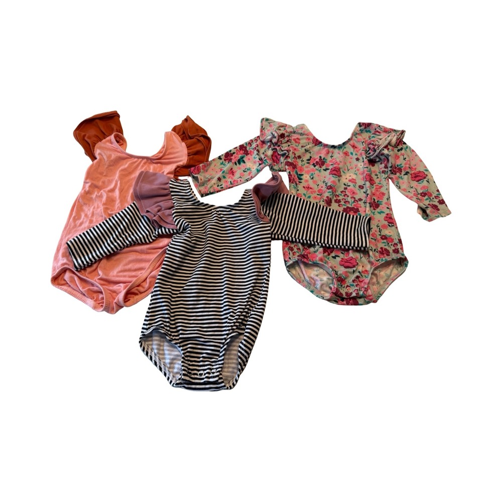 This Tribe of Three Girls Bodysuit Bundle Floral Striped Ruffle 2T 3/4 USA Made